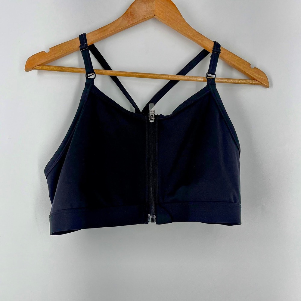Nike Womens Dri-FIT Front Zip High Support Sports Bra Black Adjustable Straps